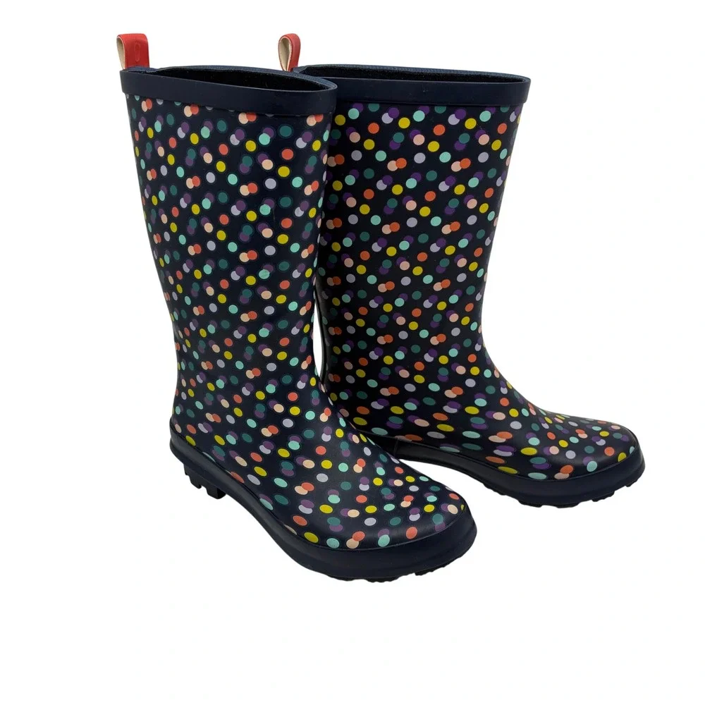 Cat & Jack rain boots Big Girl Sz 4 navy‎ blue with polka dots